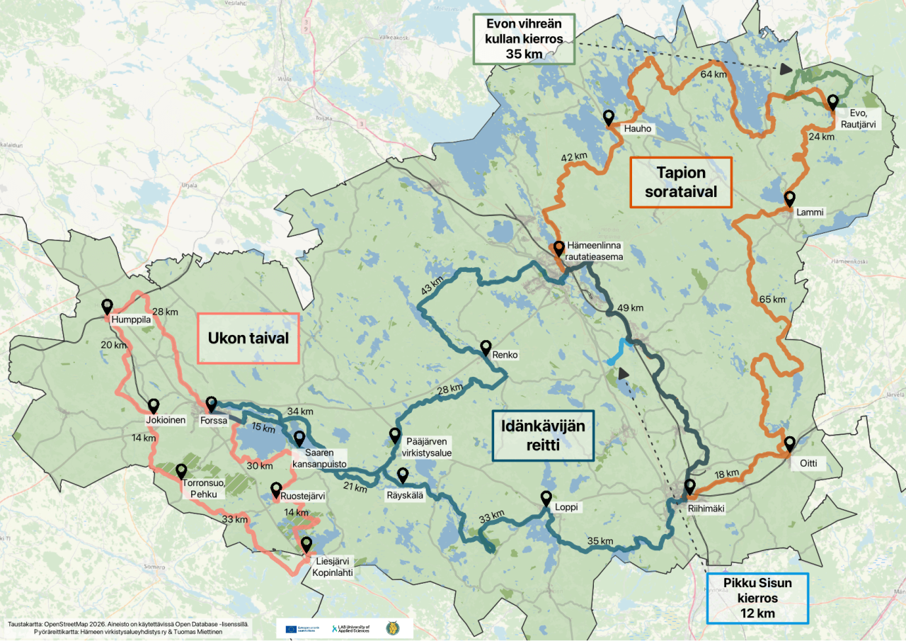 Karttakuva reitistöstä.