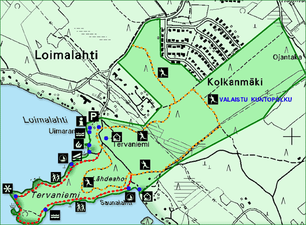 Kartta Tervaniemen ulkoilualueesta